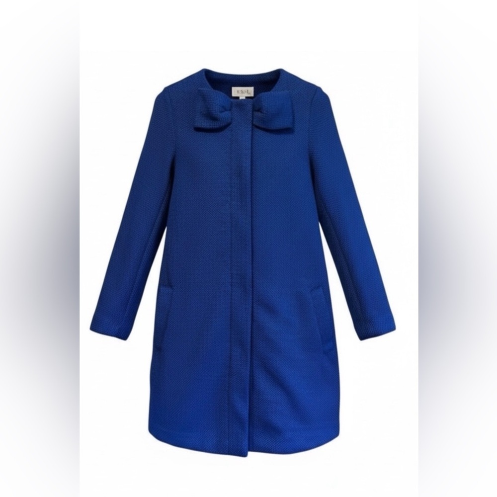 Elle Royal Blue Bow Collar Textured Coat Size Small
